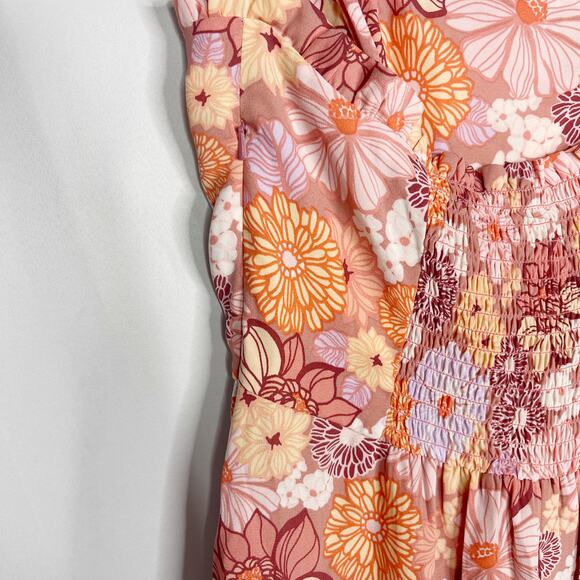 Lola and Grace Small S Pink Orange Floral Tie Strap Skater Dress Smocked Back - Picture 10 of 10